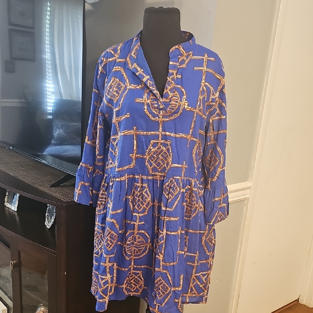 Jude Connally Blue and Tan Mini Dress